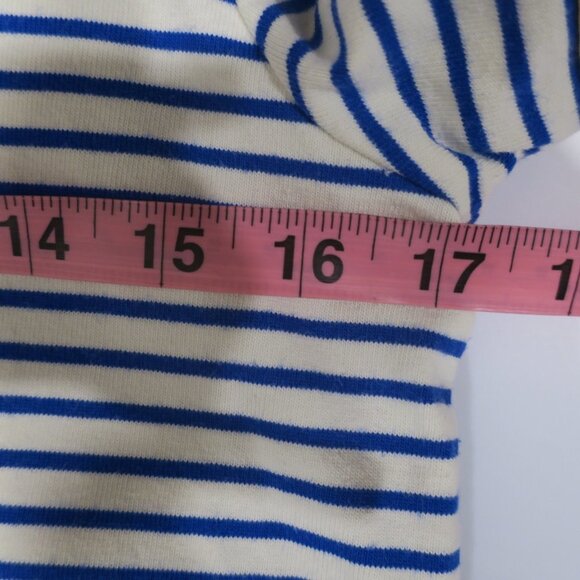 TORY BURCH FLORAL Tee Shirt top 100% cotton striped blue white short sleeves Sml - Picture 7 of 9